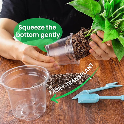 36 Packs 6.7/5/4/3.5 Inch Reinforced Clear Nursery Pots with Drainage Hole, Transparent Variety Pack Plastic Plant Pot Seedling Planter for Vegetable Propagation, Root Cutting, Seed Starting