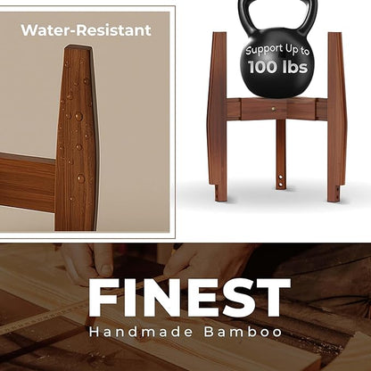 ROCCA 2-Tier Adjustable Width 8" to 12" Stackable Bamboo Tall Plant Stand Indoor, Corner Wood Plant Stand, Wooden Plants Holder, Plants Stands Indoor, Modern Pedestal Tables for Multiple Pots