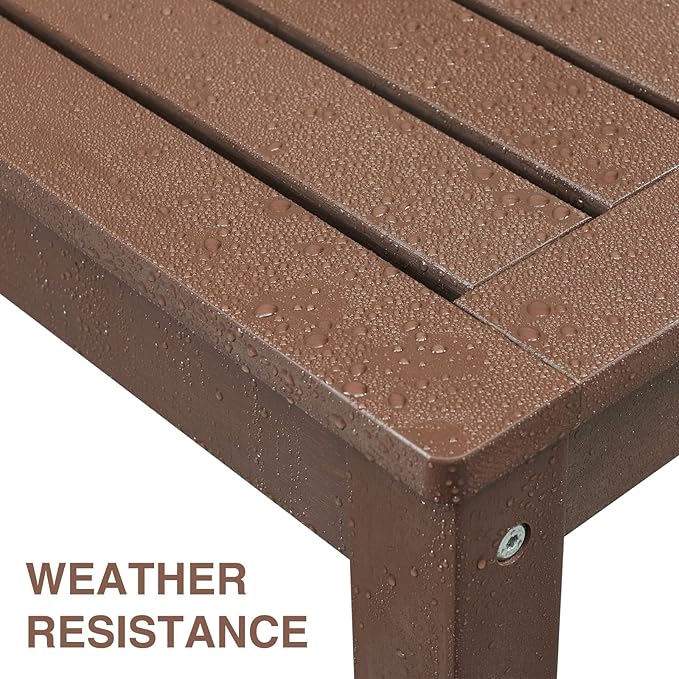 Psilvam Knight Bench Set of 2, Two Person Outdoor Poly Lumber Patio Backless Bench, Weatherproof Garden Bench That Never Rot and Fade, Suit for Church, School, Garden, Porch and Park (Brown)