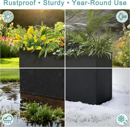 Tall Metal Planter, 10" W×16.3" H Large Rectangular Planter Box for Outdoor or Indoor, All-Weather Durable Plant Box with Drainage Holes & Removable Shelf for Patio, Porch, Garden, Trees, Flowers