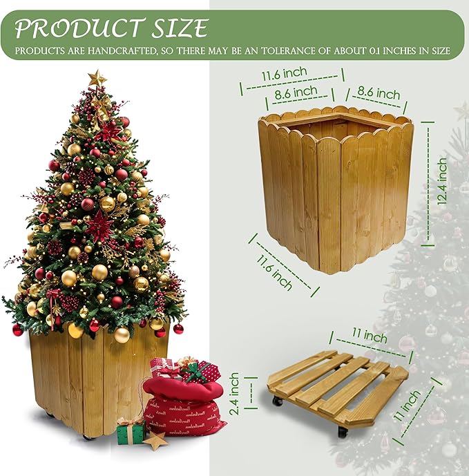Outdoor Tall Large Square Wood Planter Box Caddy with 360° Lockable Wheels, Indoor Garden Flower Plant Pot Rolling Stand (Yellow)
