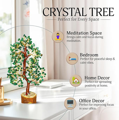 YATSKIA Green Aventurine Gemstone Tree Natural Stone Feng Shui Wire Bonsai Seven Chakra Jewelry Trees of Life Necklace Good Luck Handmade Prosperity Success Stones Gift Home Office Desk Shelves Décor