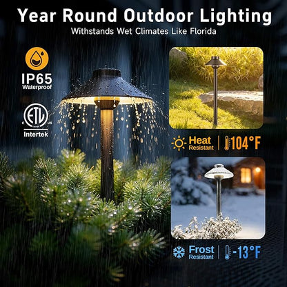 Gardenreet Outdoor Brass Pathway Lights, 2700K/3000K/4000K Adjustable Low Voltage Landscape Path Lighting Wired, 12v Walkway Light LED Waterproof, Black for Outside Garden Yard with G4 Bulb (4 Pack)
