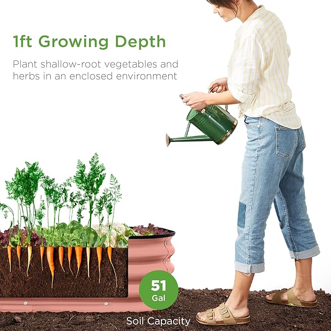 Best Choice Products 4x2x1ft Outdoor Metal Raised Garden Bed, Oval Deep Root Planter Box for Vegetables, Flowers, Herbs, and Succulents w/ 51 Gallon Capacity, Rubber Edge Guard - Terracotta