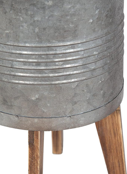 Kate and Laurel Gavri Farmhouse Galvanized Metal and Wood Tabletop Planter Set, 2 Piece, Decorative Metal Planter Centerpiece for Table