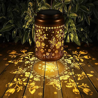 Solar Lanterns Outdoor Waterproof Hummingbird Garden Decor Gifts for Women Mom Grandma Hanging Lights Metal Solar Decoration Outside for Yard, Patio,Backyard(Butterfly and Sunflower)