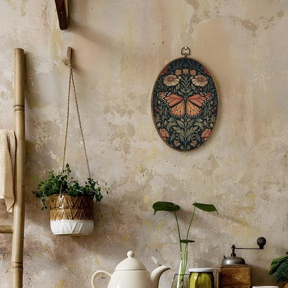 LKETW Vintage Butterfly Oval Wall Art Decor, William Morris Butterfly Floral Oval Canvas Hanging Decor, Retro Cottagecore Botanical Wall Decorations for Home Bedroom Living Room Office, 8.6x11.4 Inch