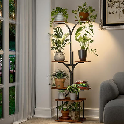 Plant Stand Indoor with Grow Lights, 8 Tiered Metal Plant Shelf, 58" Tall Plant Stand for Indoor Plants Multiple, Large Plant Rack Display Shelves, Corner Plant Holder for Living Room, Patio, Balcony