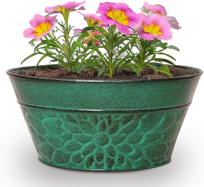 Robert Allen MPT02007 Laurel Series Metal Planters, 8", Aqua