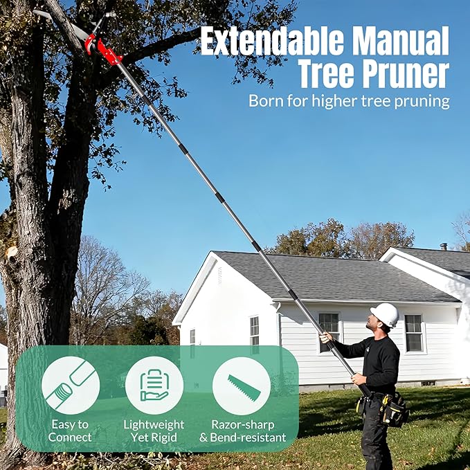 Suchtale Manual Pole Saw, 14FT Extendable Tree Pruner with Steel Blade & Scissors, Long Handle Limb Cutter,Tree Trimmer for High Branches,Palms and Shrubs, Yard Garden Pruning Saw,Branch Trimming