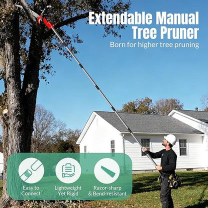 Suchtale Manual Pole Saw, 14FT Extendable Tree Pruner with Steel Blade & Scissors, Long Handle Limb Cutter,Tree Trimmer for High Branches,Palms and Shrubs, Yard Garden Pruning Saw,Branch Trimming