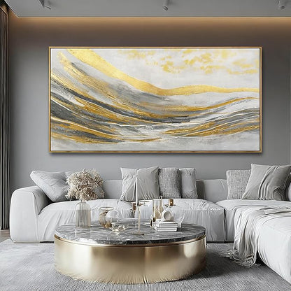 Gold Home Wall Decor Line Canvas Wall Art Vintage Artwork 29"x58" Large Poster for Living Room Office Kitchen Pictures