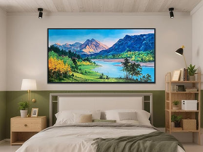 Anolyfi Black Framed Large Mountain Canvas Wall Decor, Forest Landscape Wall Art, Framed Wall Art Prints Painting for Living Room Hallway Bedroom Dining Room Office Home, 58"x29"