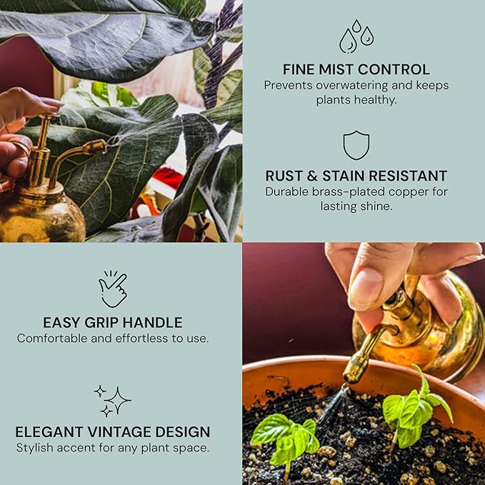Sustainable Village Watering Can Indoor Plants - Brass Plant Mister - Stylish and Rust Resistant Watering Cans for Healthy Hydration - Prevents Overwatering