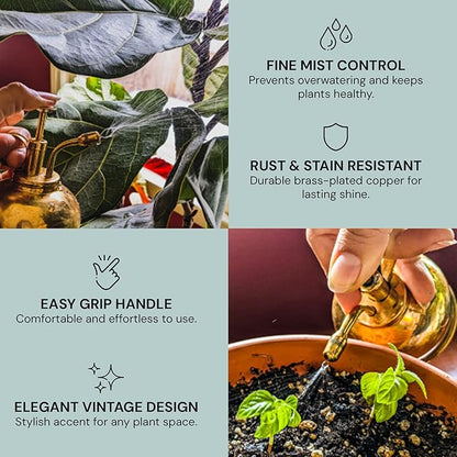 Sustainable Village Watering Can Indoor Plants - Brass Plant Mister - Stylish and Rust Resistant Watering Cans for Healthy Hydration - Prevents Overwatering