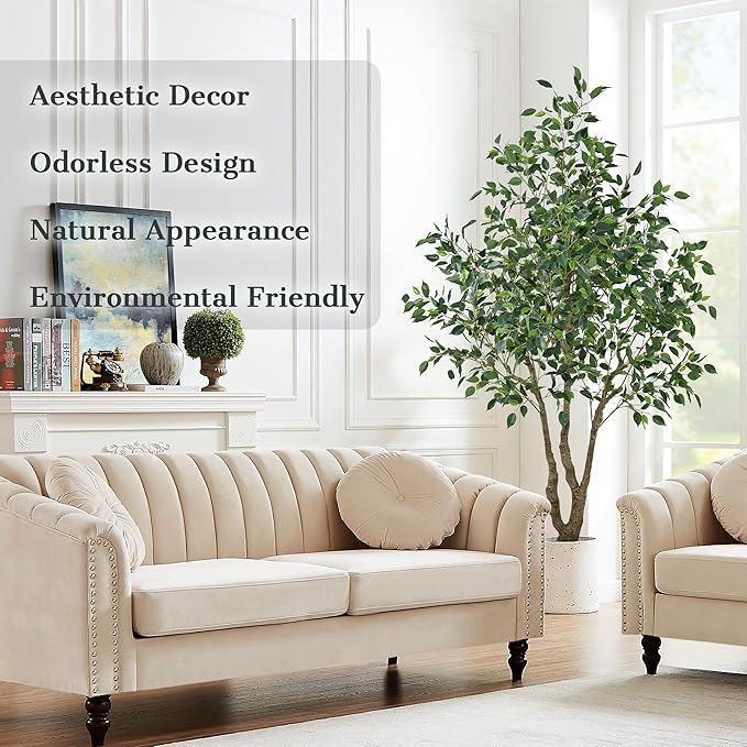 Artificial Ficus Tree 6.5ft - Tall Fake Indoor Tree with Dense Leaves and Realistic Trunks, 78" Faux Tropical Plant Artificial Floor Potted Trees for Home Living Room Office Porch Outdoor Decor