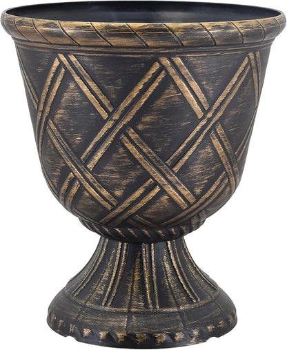 Arcadia Garden Products PL60GD Lattice Plastic Garden Urn, Classic Decorative Garden Pot Planter for Indoor and Outdoor Plants, Gold