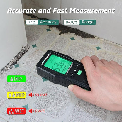 Pinless Moisture Meter for Wood Concrete – Digital Moisture Tester with 3-Color LCD Display, Audible Alarm & HOLD Function – Ideal for Firewood, Lumber, Home Inspections (Green)