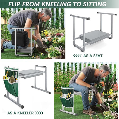 Garden Kneelers Seat, Stable and Save Anti-Tipping Design 10.2" Wider Garden Kneeler and Seat with Handle, Heavy Duty Gardening Stool for Seniors, Gardening Weeding Bench for Gardeners Parents - Gray