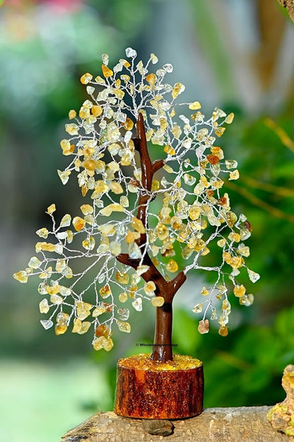 Citrine Crystal Tree with Golden Wire – Handmade Feng Shui Gemstone Bonsai for Wealth & Positivity