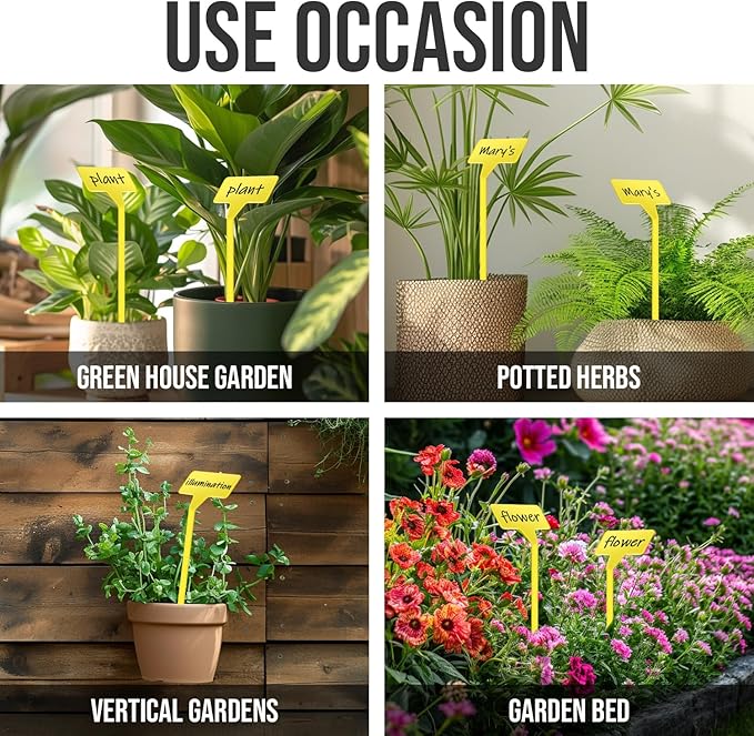 Plant Labels 60 Pcs Yuanling Large 11.8 Inch Plant Markers Signs Plastic Waterproof Garden Label Stakes T-Type Plant Garden Tags with Marker Pen for Flower Herb Pot Plant (Yellow)