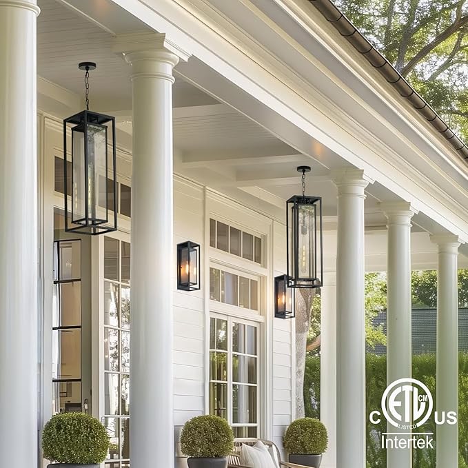 mirrea 24" Outdoor Pendant Lights for Front Porch Hanging Lamps for House Outside Lighting Fixture for Patio Exterior Chandelier for Entryway Ceiling Lanterns for Gazebo