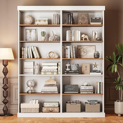 Vyre 70.8" Tall White Bookshelf, Farmhouse Modular Bookcase with 6-Tier Adjustable Shelves, Large Storage Cabinet for Home Office, Living Room, Set of 3