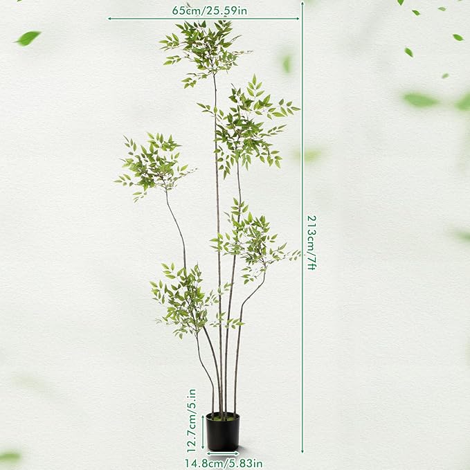 Giegxin 7ft Faux Bamboo Tree Indoor Artificial Nandina Tree Realistic Large Fake Plants Potted Planter Tall Foliage Floor Plant for Home Office Corner Room Decor Greenery Housewarming Gift