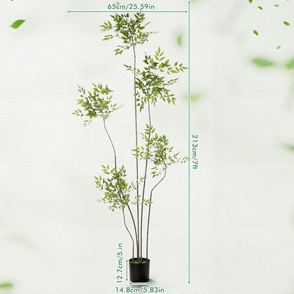 Giegxin 7ft Faux Bamboo Tree Indoor Artificial Nandina Tree Realistic Large Fake Plants Potted Planter Tall Foliage Floor Plant for Home Office Corner Room Decor Greenery Housewarming Gift
