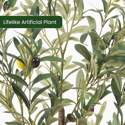 Artificial Fake Olive Tree 7FT Tall 1Pack Faux Silk Olive Tree for Home Living Room Office Decor Faux Artificial Plants Indoor Fake Potted Plants with Fruit & Free Moss