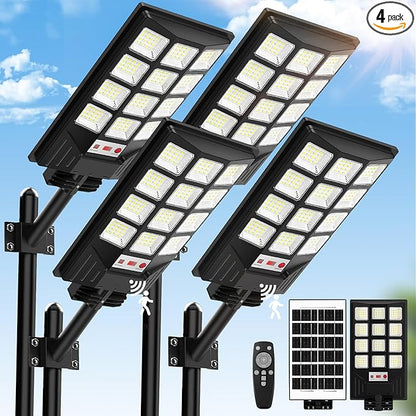 Brightever 4-Pack Solar Street Light Outdoor Waterproof, Motion Sensor Solar Powered Light, Dusk to Dawn LED Solar Parking Lot Flood Light for Outside, Yard, Garden, Path