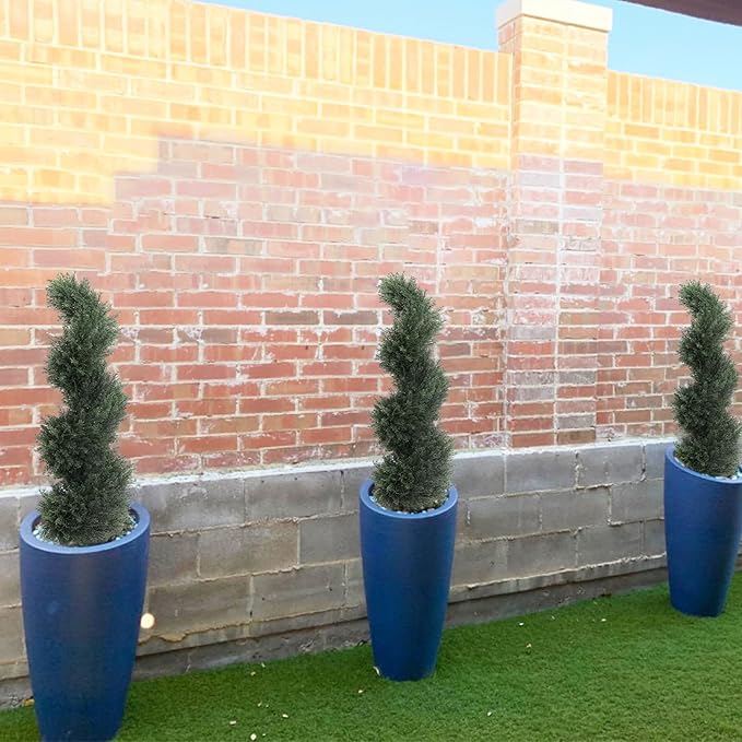 THE BLOOM TIMES 3ft Spiral Artificial Topiary Trees Set of 2, 36 inch Faux Cedar Trees for Outdoor Planters - Fake Twist Cypress Plants for Garden Front Porch Indoor Outside Christmas Decor 3 Foot