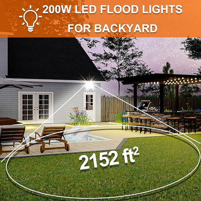 XXBSAZ 200W LED Flood Light Outdoor, High Output Plug-in & Hardwired Commercial Work Light, IP66 Waterproof 6500K Daylight for Parking Areas, Warehouses & Loading Zones (2 Pack)