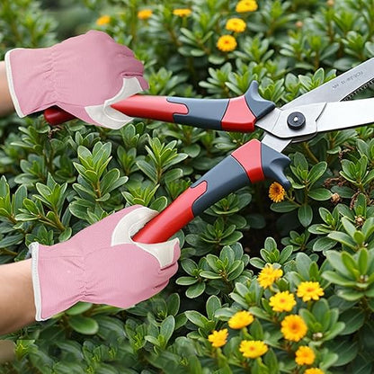 Gardening Gloves, Garden Gloves for Women and Men, Thorn Proof Working Gloves, Durable Leather Work Garden Gloves for Yard & Outdoor Work, Pink, M