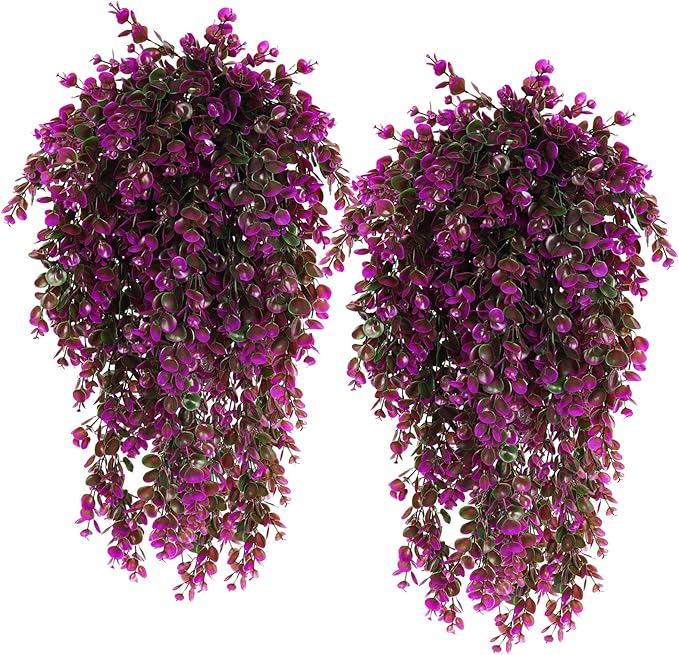 RECUTMS Artificial Hanging Plants Outdoors Faux Greenery Realistic Outdoor Porch Ferns,4 Pcs (Fuchsia)