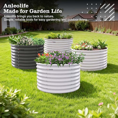 A ANLEOLIFE 2-Pack 3ft x 24” Tall Galvanized Raised Garden Beds Outdoor, Round Metal Planter Box for Planting Vegetables Flowers Herb, Anti-Rust & Easy-Setup, Antique White
