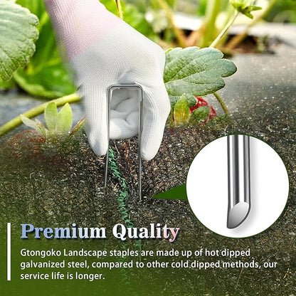 Gtongoko 120 Pack 4 Inch Galvanized Landscape Staples Garden Stakes Plant Cover Stakes 11 Gauge Lawn Staples Ground Stake for Landscaping Securing Weed Barrier Fabric, Christmas Decorations