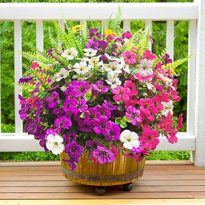 Artificial Flowers for Outdoors, 16 Bundles Artificial Plants Outdoor Fake Flowers UV Resistant, Outdoor Fake Plants Faux Silk Flowers for Porch Outside Planter Window Box Garden