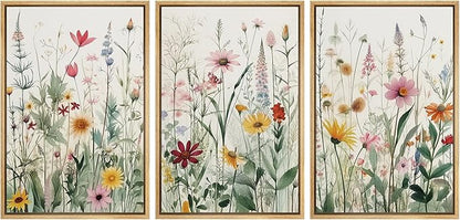 Ashbrook Framed Canvas Print Wall Art Set Garden Forest Wildflowers Nature Wilderness Illustrations Modern Art Decorative Floral Botanical Minimal Calm/Relax/Cozy for Bedroom - 16"x24"x3 NATURAL
