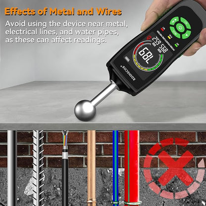 RDINSCOS Ball Probe Moisture Meter Non-Invasive Digital Moisture Detector with 40 mm Depth, Flashlight, LCD Display