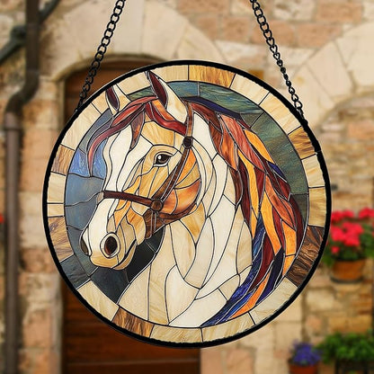 Stained Glass Window Hanging, Animal Horse Colored Mane Sun Catchers Glass Panel Cool Suncatcher Decor for Birthday for Women, Men, Wife, Aunt, and Mom 9.8 in