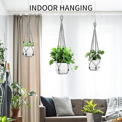 Macrame Plant Hanger - Fits 4 to 13 inches Pots for Indoor Outdoor, 35"/29"/23" Different Sizes Set, Gray (POTS NOT Included)