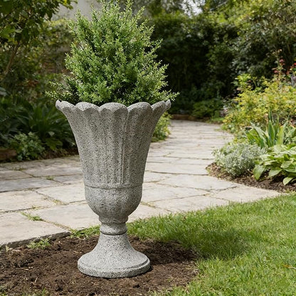 23.6" Tall Plastic Urn Planters for Outdoor Plants with Drainage Holes & Petal Design, Set of 2 Heavy-Duty Classic Indoor Large Flower Pots, Outdoor Planters for Porch/Home/Garden, Gray