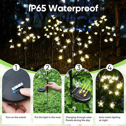 Solar Garden Lights Waterproof, Sola Lights Outdoor Decorative 4Pack,80Led Solar Powered Flowers Garden Decor,Fairy Lights for Yard,Pathway,Outside Decorations,Gardening Gifts for Women Mom