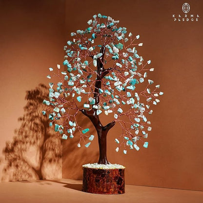 Crystal Tree of Life Amazonite Healing Crystal Trees for Home & Office Decoration, Handmade Crystal Money Bonsai Trees for Positive Energy, Good Luck, Christmas Decor, Birthday Gifts for Women, Mom