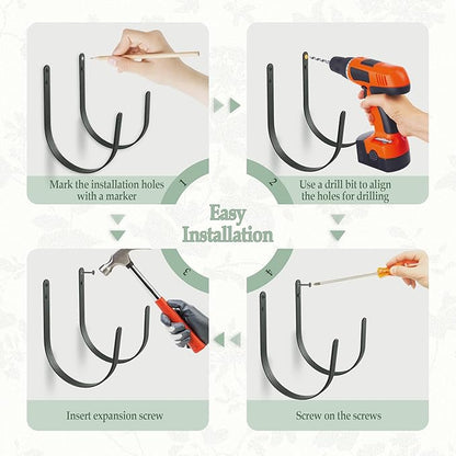 Hose Holders Wall Mount - Heavy-Duty Metal Garden Hose Hanger for Outside - Rust-Proof Hanging Hose Rack Hook Mount for Water Hose (2PCS)