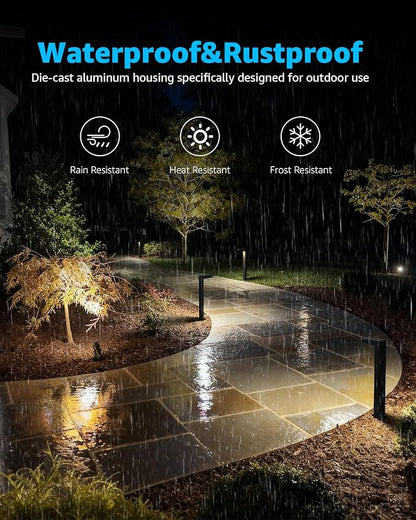 SUNVIE LED Low Voltage Landscape Lighting Kit Outdoor Waterproof Low Voltage Pathway Lights Wired with Spotlights 3000K Modern Outdoor Landscape Lights with Connectors for Path Yard Garden, 12 Pack