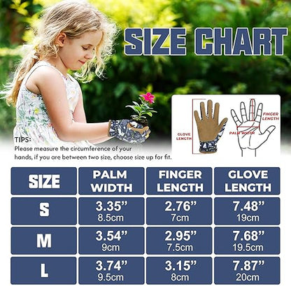 HANDLANDY 2 Pairs Kids Genuine Leather Gardening Gloves for ages 3-11, Children Toddler Work Outdoor Playing Gloves for Boys Girls Gift (Medium (for age 5-7), Blue)