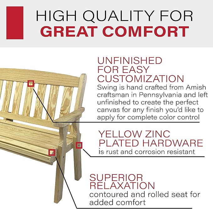 Amish Casual Outdoor Heavy Duty 800 LB Mission Pressure Treated Garden Bench(4 Foot, Unfinished)