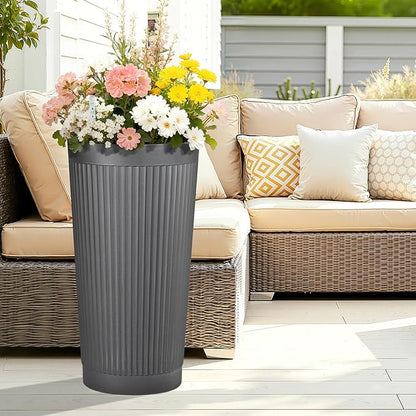 Set of 2 Tall Self-Watering Planters, 24" Large Planters with Water Level Indicator for Indoor & Outdoor Plants, Modern Planters for Garden, Patio, Balcony, Porch, Cement Gray